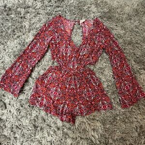 Billabong Floral Long Sleeve Romper - Red and Pink